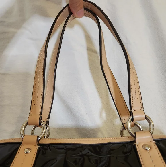 Coach Peyton Tan And Black Patent Leather Satchel with Quilted Design - Picture 11 of 11